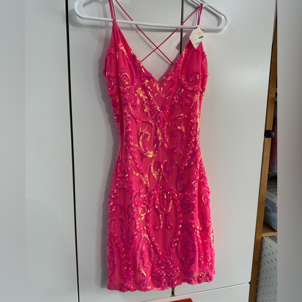 Windsor Pink Bodycon Mini Dress Spaghetti Strap V-Neck